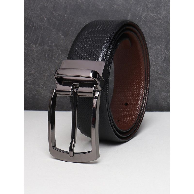 Teakwood Men Black and Brown Textured Reversible Leather Belt (34)