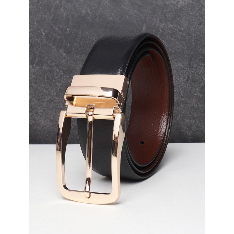 Teakwood Men Black and Brown Textured Reversible Leather Belt (34)