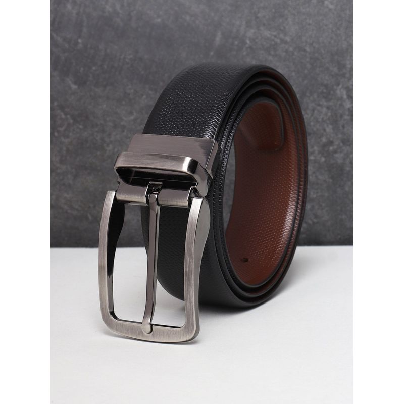 Teakwood Men Black and Brown Textured Reversible Leather Belt (42)