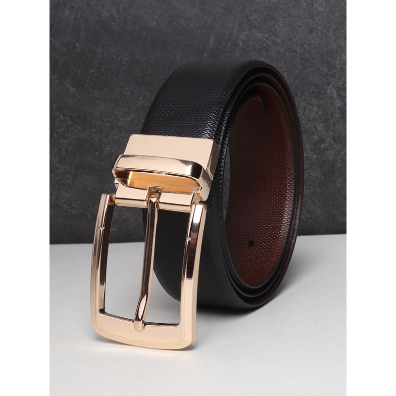Teakwood Men Black and Brown Textured Reversible Leather Belt (40)
