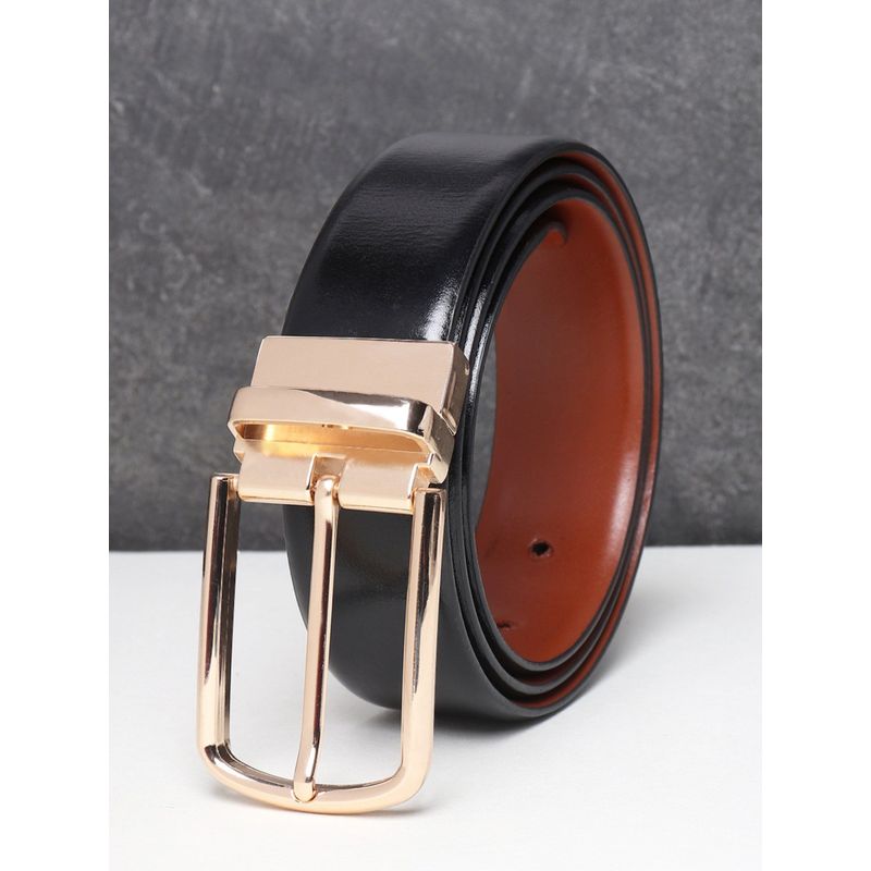 Teakwood Men Black and Tan Solid Reversible Leather Belt (38)