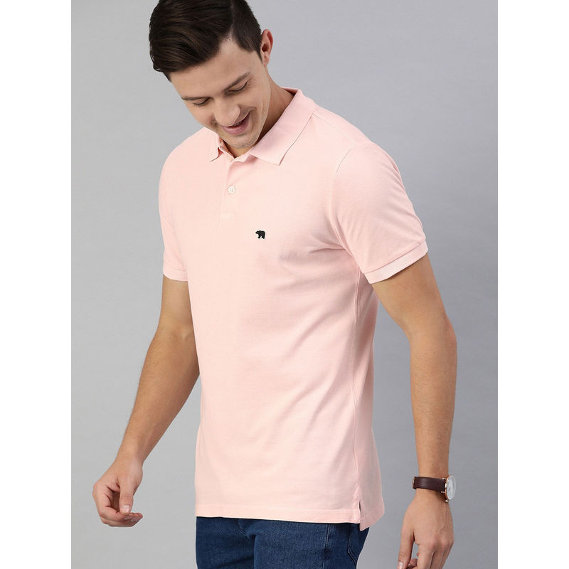 THE BEAR HOUSE Men Pink Solid Polo Collar T-shirt (S)