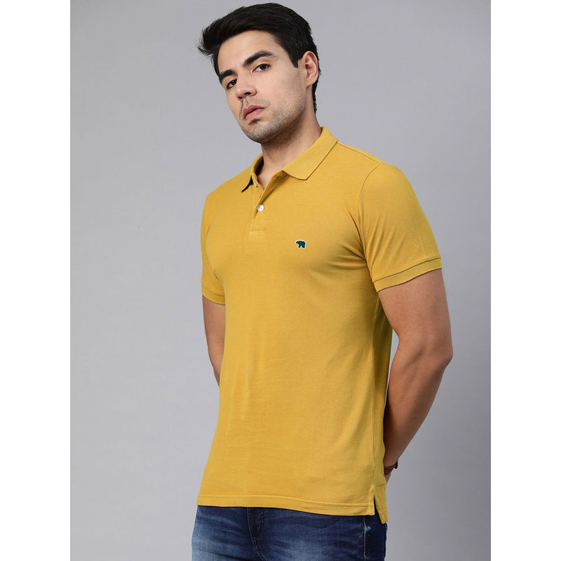 THE BEAR HOUSE Men Mustard Yellow Solid Polo Collar T-shirt (L)