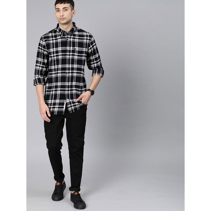 THE BEAR HOUSE Men's Checked Slim Fit Long Sleeves Black Shirt (M)