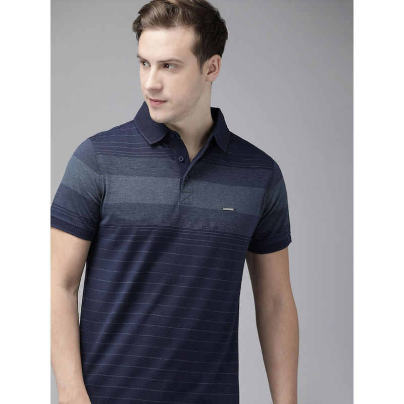 The Bear House Mens Striped Polo- Blue (L)