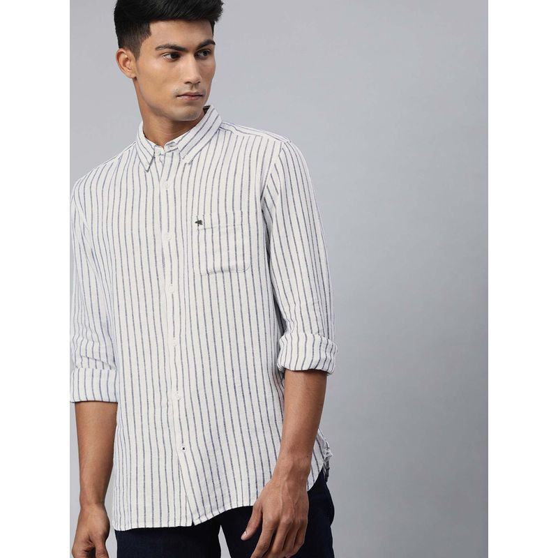 THE BEAR HOUSE Men White Button-Down Summer Shirt (S)