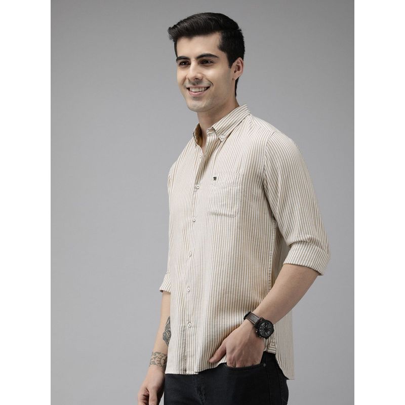 The Bear House Men Beige Slim Striped Casual Shirt (2XL)