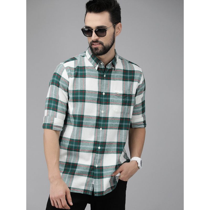 The Bear House Men Green Silm Checked Flannel Casual Shirt (2XL)
