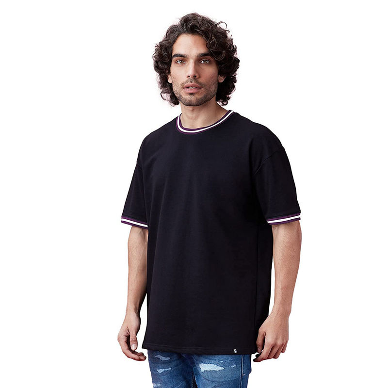 The Souled Store Men Solids Oversized Black Oversized T-Shirts (M)