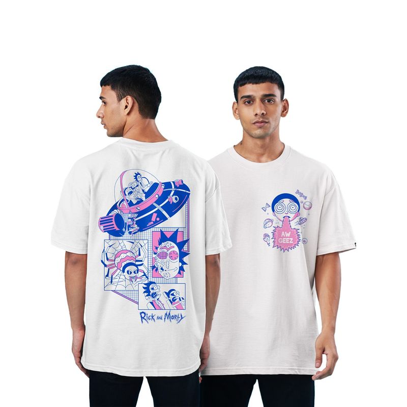 The Souled Store Men Official Rick And Morty Aw Geez White Oversized T-Shirts (XL)