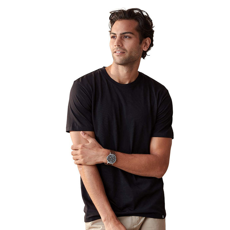 The Souled Store Men Supima Cotton Half Sleeve Black Supima T-Shirts (S)