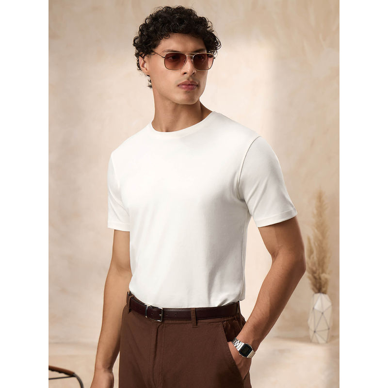 The Souled Store Men Supima Cotton Half Sleeve White Supima T-Shirts (M)