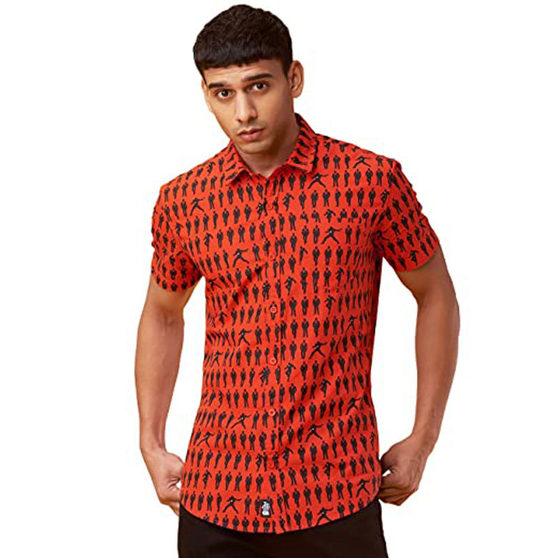 The Souled Store Men Official Marvel Tony Stark Orange Half Sleeve Shirts (S) (S)