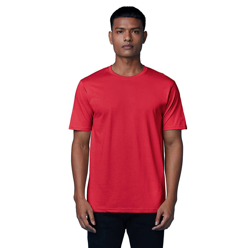 The Souled Store Men Supima Cotton Half Sleeve Brick Red Supima T-Shirts (XS)