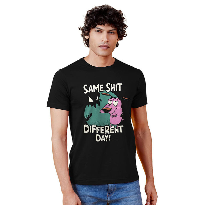 The Souled Store Men Official Courage Same Shit Black T-Shirts (M)