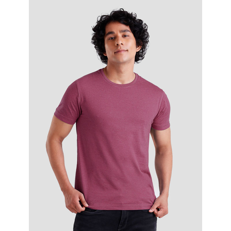 The Souled Store Solids Maroon Melange T-shirt For Mens (XS)
