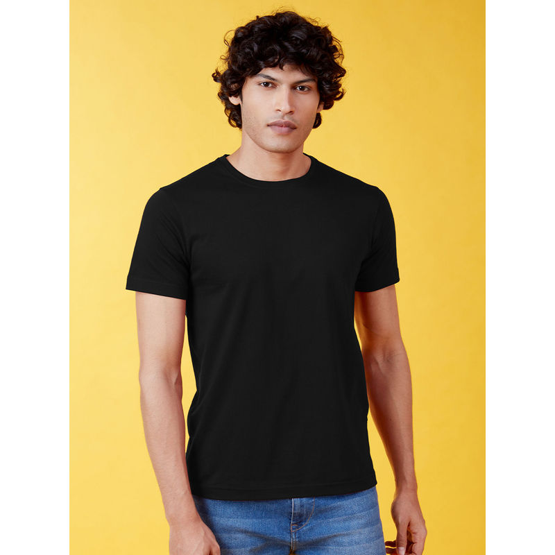 The Souled Store Solids Black T-shirt For Mens (M)