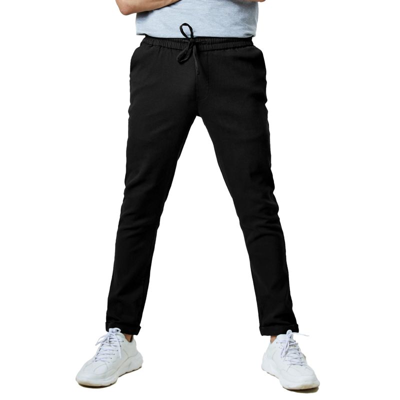 The Souled Store Solid Black Stretch Structured Pants For Men (XL)