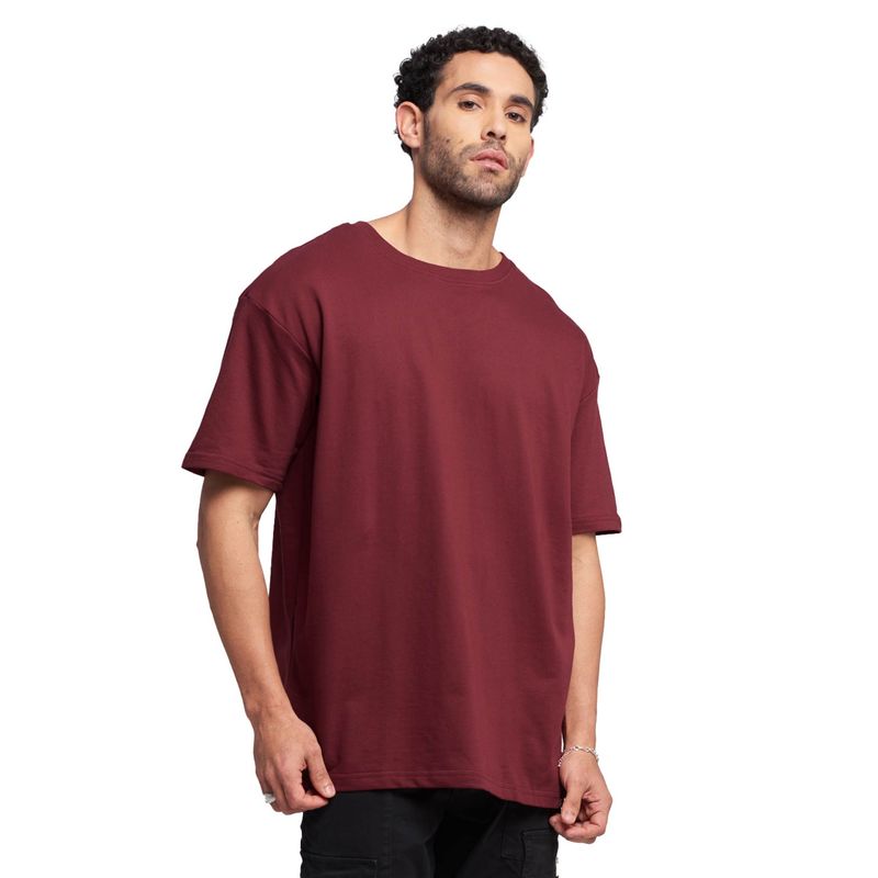 The Souled Store Solids Burgundy Oversized T-Shirt for Men (L)