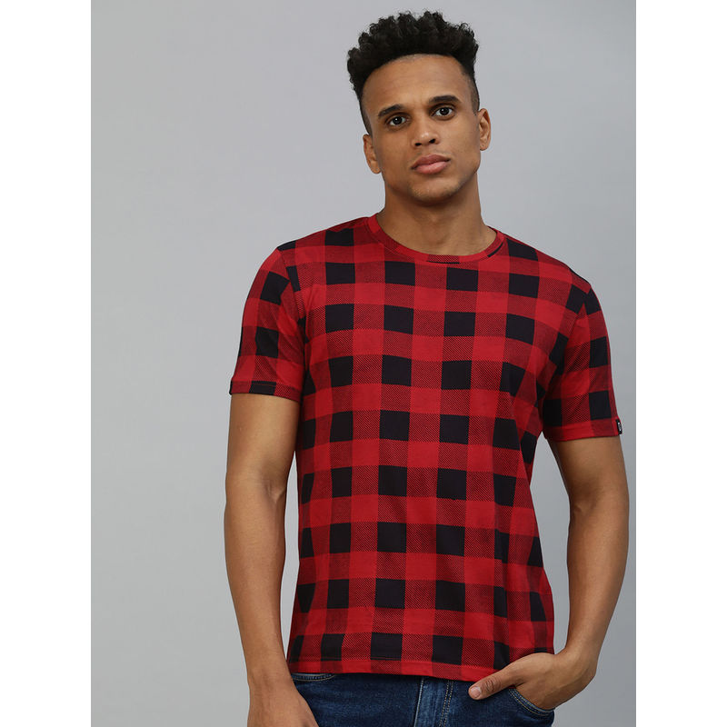 Urbano Fashion Men Multi-Coloured Slim Fit Checks Printed Half Sleeve Round Neck T-Shirt (M)