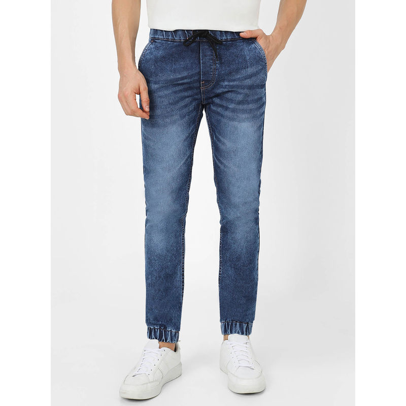 Urbano Fashion Men Blue Washed Jogger Jeans Slim Fit Stretch (30)
