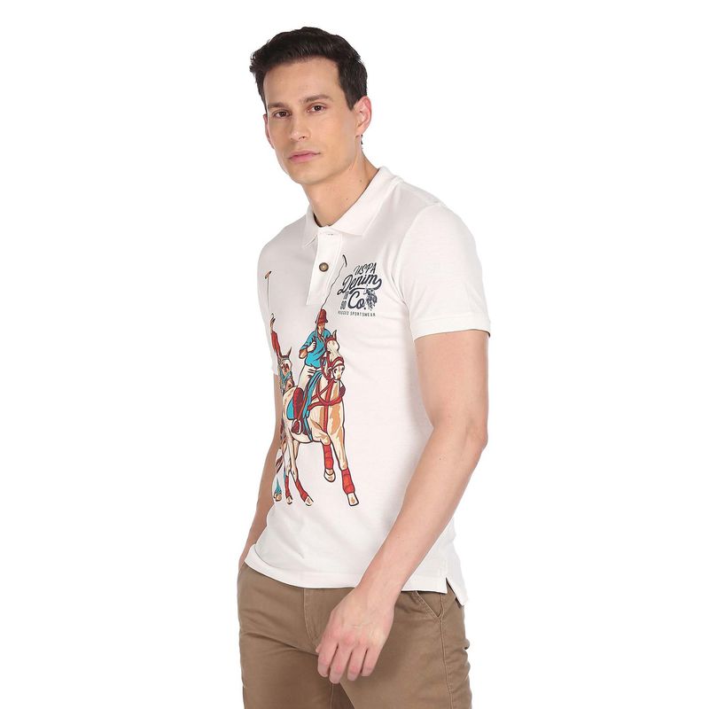 U.S. Polo Assn. Denim Co. Men White Brand Print Pique Polo T-Shirt (L)