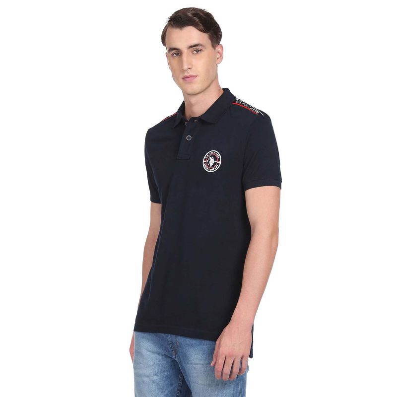 U.S. Polo Assn. Denim Co. Men Navy Blue Pique Solid Cotton Polo T-Shirt (S)
