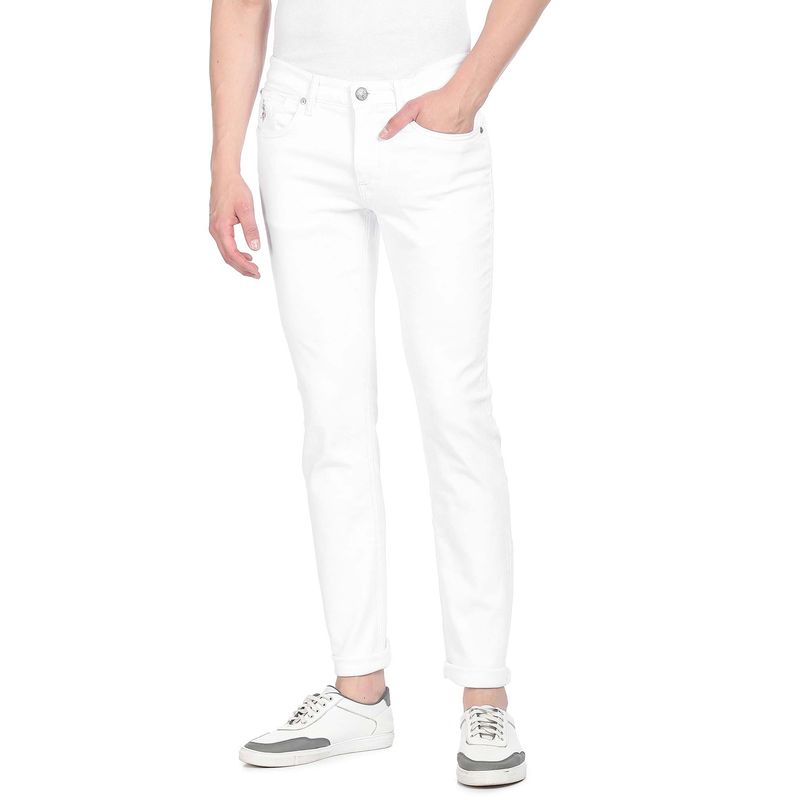 U.S. Polo Assn. Denim Co. Men White Brandon Slim Tapered Fit Clean Look Jeans (42)