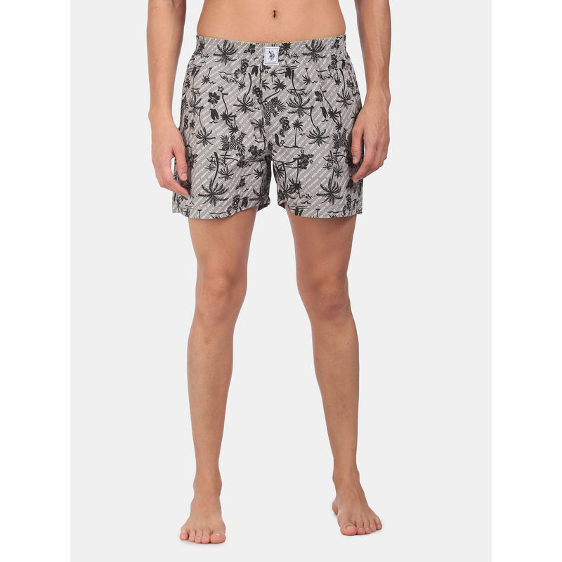 U.S. POLO ASSN. Men Grey Elasticized Waist Printed Boxer Shorts (M) Grey (M)