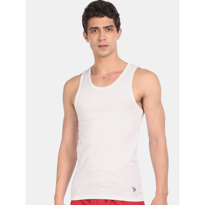 U.S. POLO ASSN. Men White Solid Cotton Vest (M) White (M)