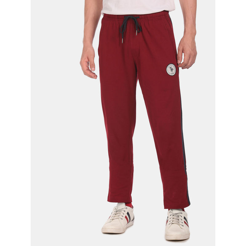 U.S. POLO ASSN. Men Maroon Side Panel Knit Lounge Pants (M) (M)