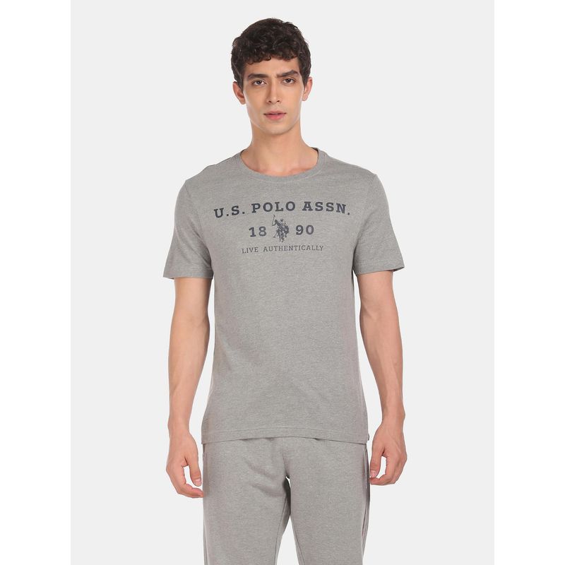 U.S. POLO ASSN. Men Grey I683 Comfort Fit Printed Cotton Viscose Polyester T-Shirt (L)