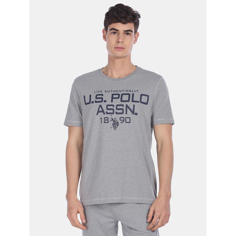 U.S. POLO ASSN. Men Grey I682 Comfort Fit Printed Cotton Viscose Polyester T-Shirt (S)