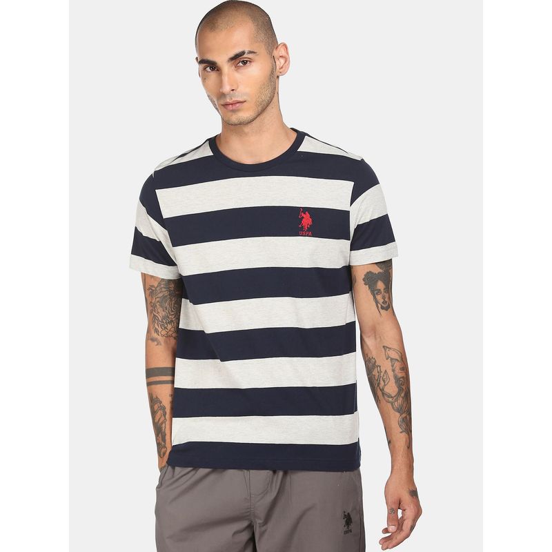 U.S. POLO ASSN. Men Grey I688 Comfort Fit Stripe Cotton T-Shirt (M) (M)