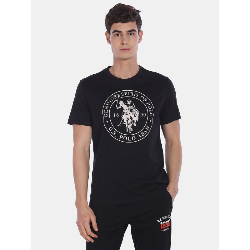 U.S. POLO ASSN. Men Black I643 Comfort Fit Printed Cotton T-Shirt (XL) (XL)