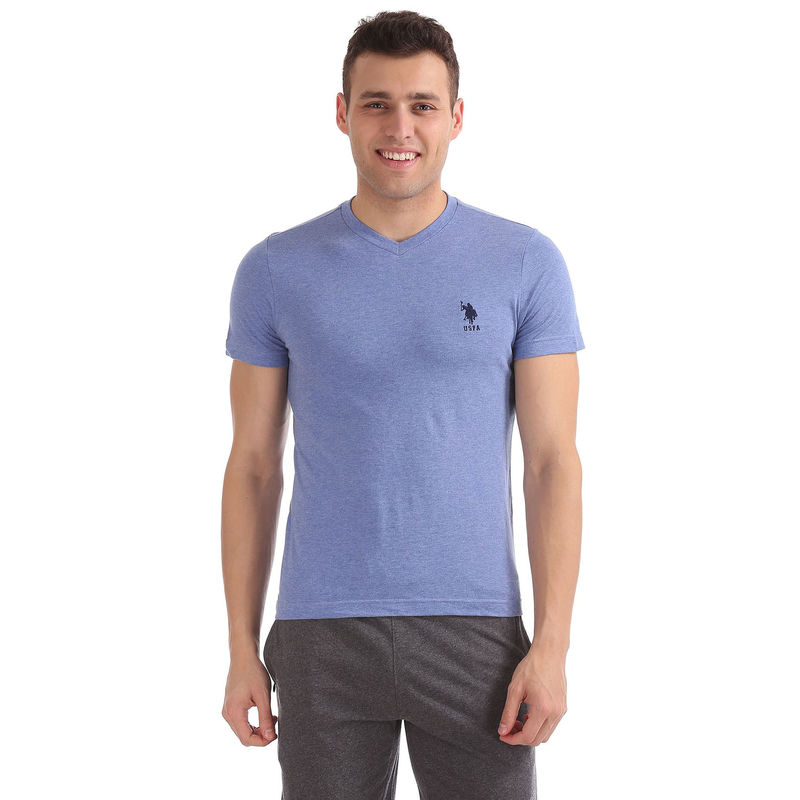 U.S. POLO ASSN. Men Blue I638 Comfort Fit Solid Cotton T-Shirt (2XL) (2XL)