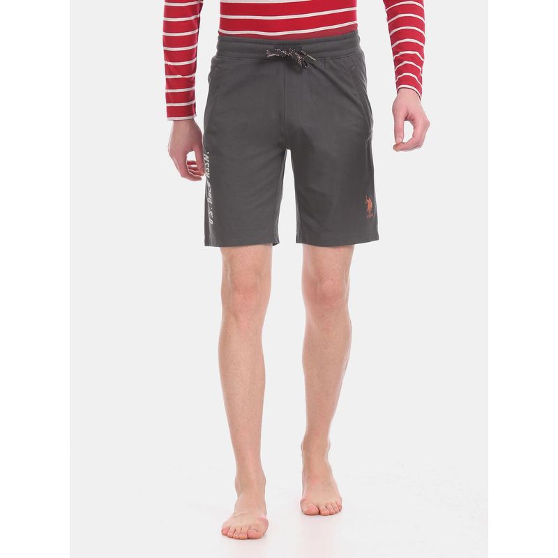 U.S. POLO ASSN. Men Dark Grey I677 Comfort Fit Solid Cotton Polyester Shorts (30) (30)