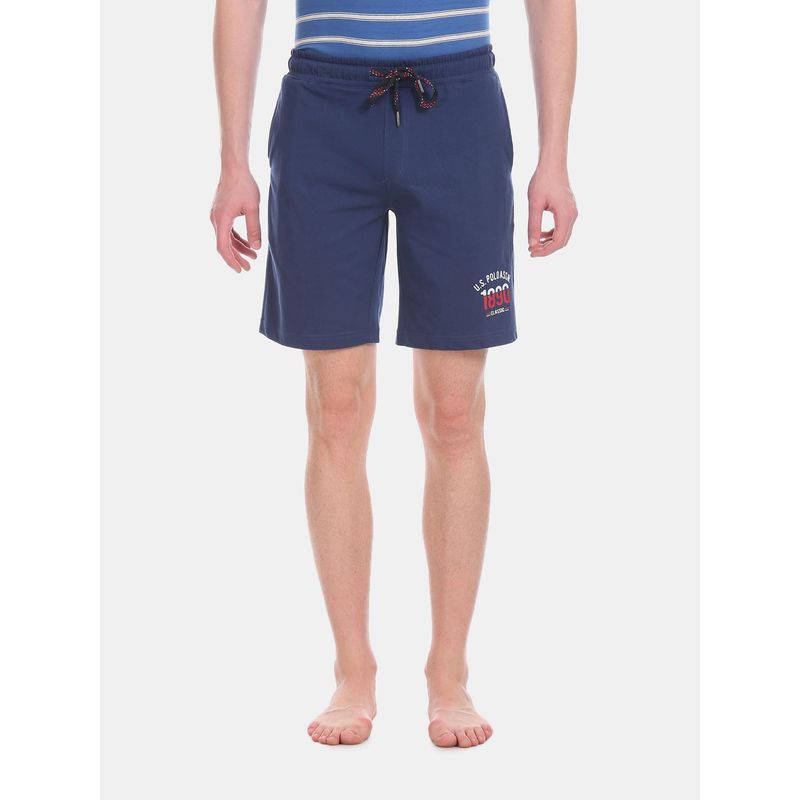 U.S. POLO ASSN. Men Dark Blue I670 Comfort Fit Solid Cotton Polyester Shorts (30) (30)