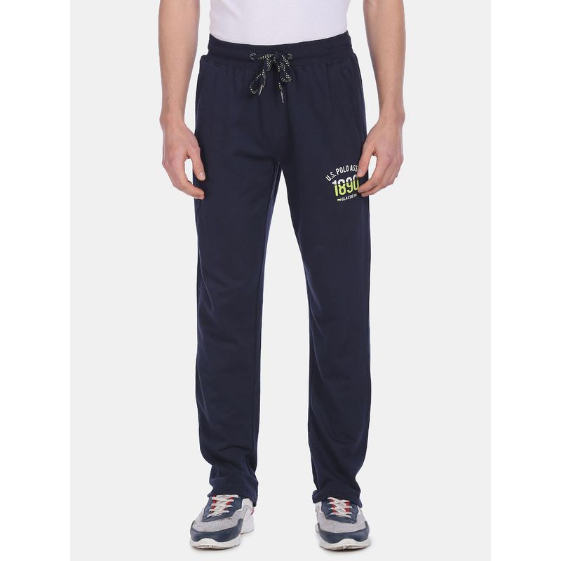 U.S. POLO ASSN. Men Navy I606 Comfort Fit Solid Cotton Polyester Track Pants (M) (M)