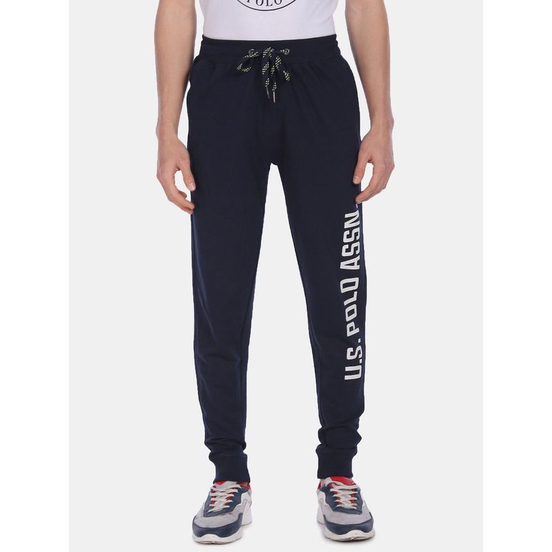 U.S. POLO ASSN. Men Blue I675 Comfort Fit Printed Cotton Poly Joggers (2XL) (2XL)
