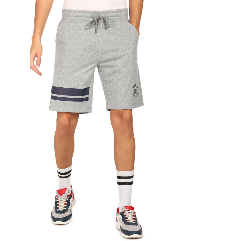 U.S. POLO ASSN. Men Grey Melange IYAP Comfort Fit Solid Cotton Polyester Shorts (S)
