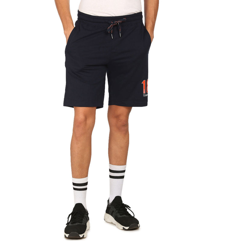 U.S. POLO ASSN. Men Navy IYAQ Comfort Fit Solid Cotton Polyester Shorts (S)