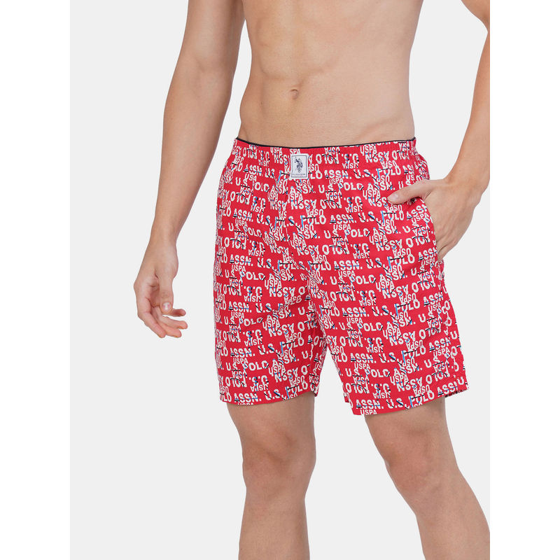 U.S. POLO ASSN. Men Red IYAB Relaxed Fit Printed Cotton Boxers (S)