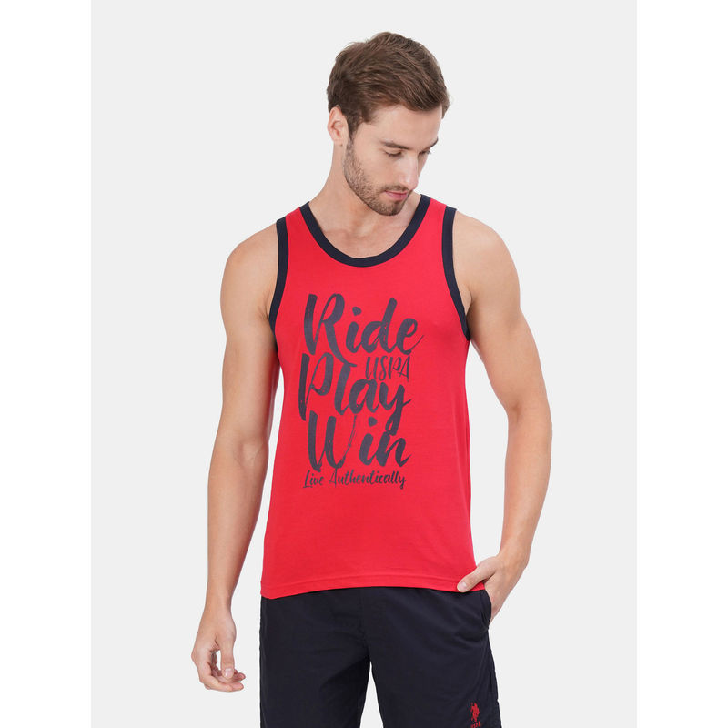 U.S. POLO ASSN. Men Red IYAG Sleeveless Printed Vest (S)