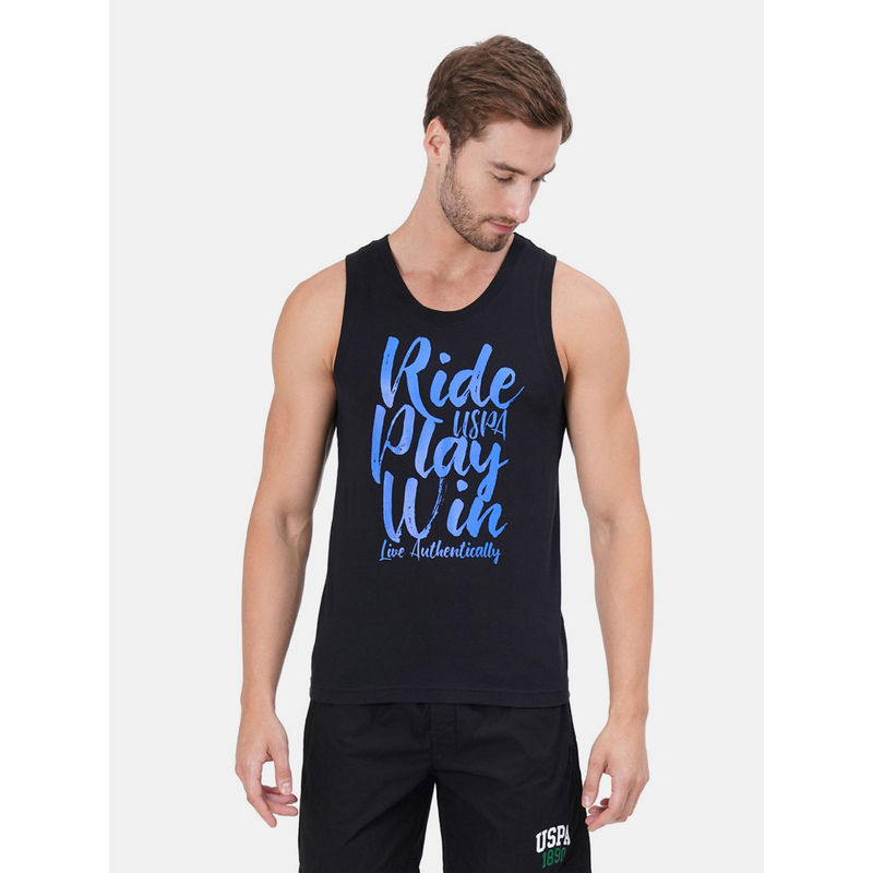 U.S. POLO ASSN. Men Black IYAG Sleeveless Printed Vest (S)