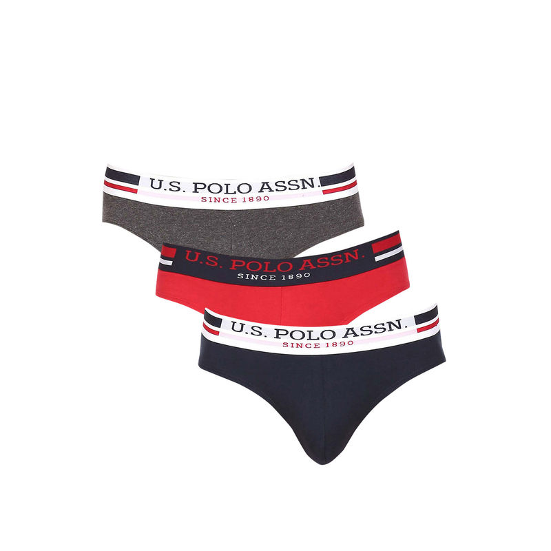 U.S. POLO ASSN. Men Assorted I006 Mid Rise Contrast Waist Briefs Multi-Color (Pack of 3) (L)