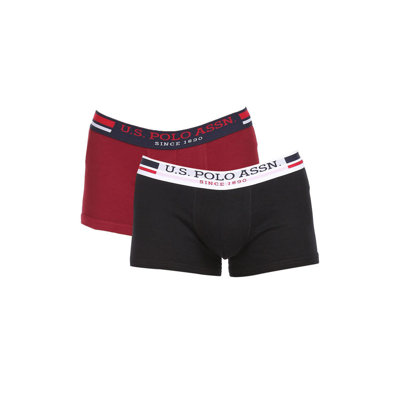 U.S. POLO ASSN. Men Assorted I641 Branded Waist Solid Trunks Multi-Color (Pack of 2) (L)