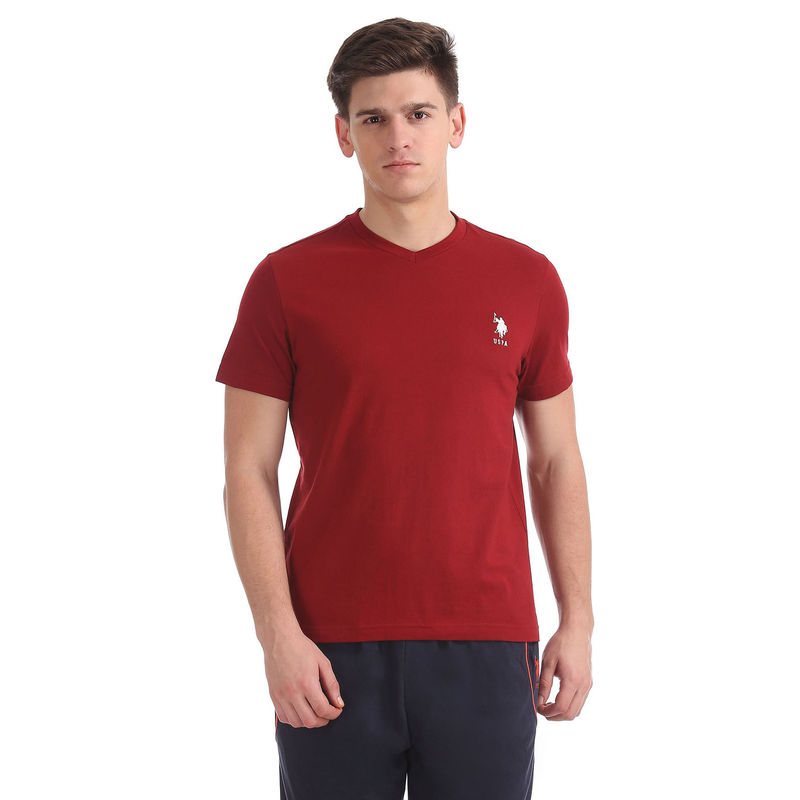 U.S. POLO ASSN. Men Maroon I638 Comfort Fit Solid Cotton T-Shirt (XL)