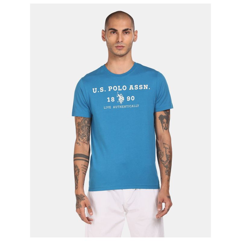 U.S. POLO ASSN. Men Blue I683 Comfort Fit Solid Cotton Viscose Polyester T-Shirt (S)