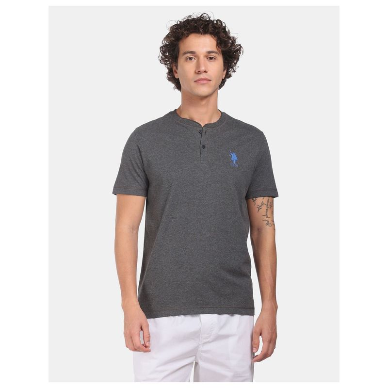 U.S. POLO ASSN. Men Grey I686 Comfort Fit Solid Cotton T-Shirt (S)
